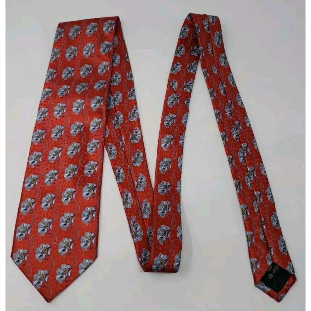 Ermenegildo Zegna Red Light Blue Floral Silk Tie Made in Italy Classic 3.5"